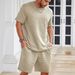 New trendy men's sports and casual small square loose round neck short sleeved shorts set_voghion.com