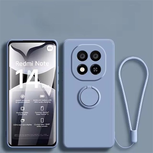 Liquid Silicone Case For Xiaomi Redmi Note 14 13 12 11 10 9 8 Pro Plus 5G 12S 11S Redmi 13C 12C 10C Ring Holder Cover With Strap_voghion.com