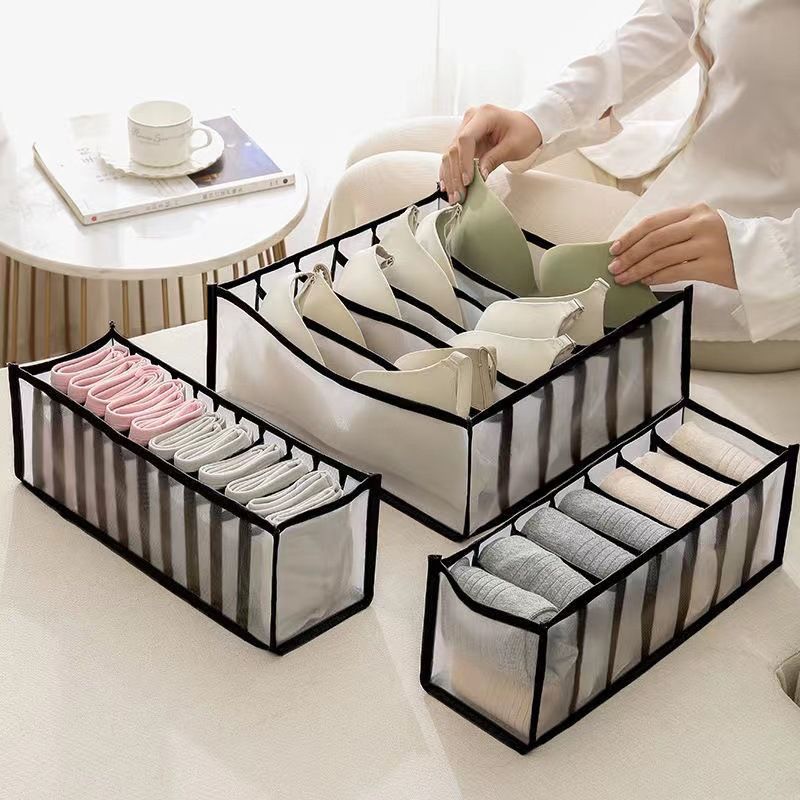 Organizzatore per cassetti in rete per vestiti, biancheria intima, calzini - Scatola portaoggetti pieghevole con scomparti multipli, design salvaspazio per guardaroba e cassettiera_voghion.com