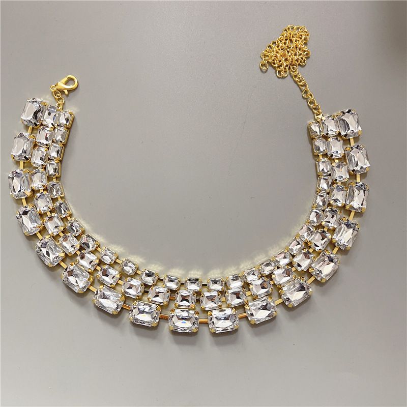 New Big Crystal Multi layer Tassel Necklace Luxury Sparkling Water Diamond Collar Neck Chain Bridal Wedding Jewelry_voghion.com