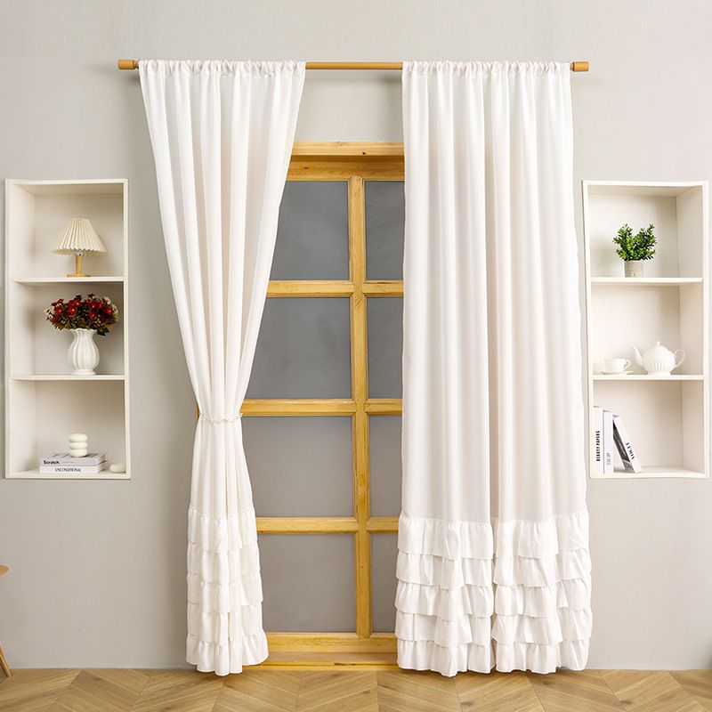Ruffled Tiered Curtains - No Drill Ready-Made Window Drapes For Living Room & Bedroom (White, American Classic Style, Elegant Home Decor)_voghion.com