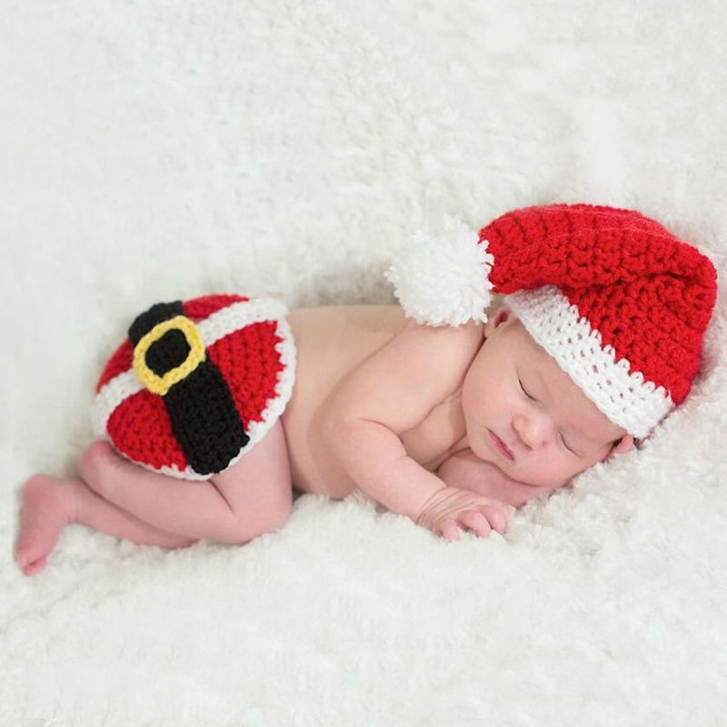 Barns fotografi rekvisita Baby foto kostym Nyfödd fotografi Ull stickning jul tema set_voghion.com