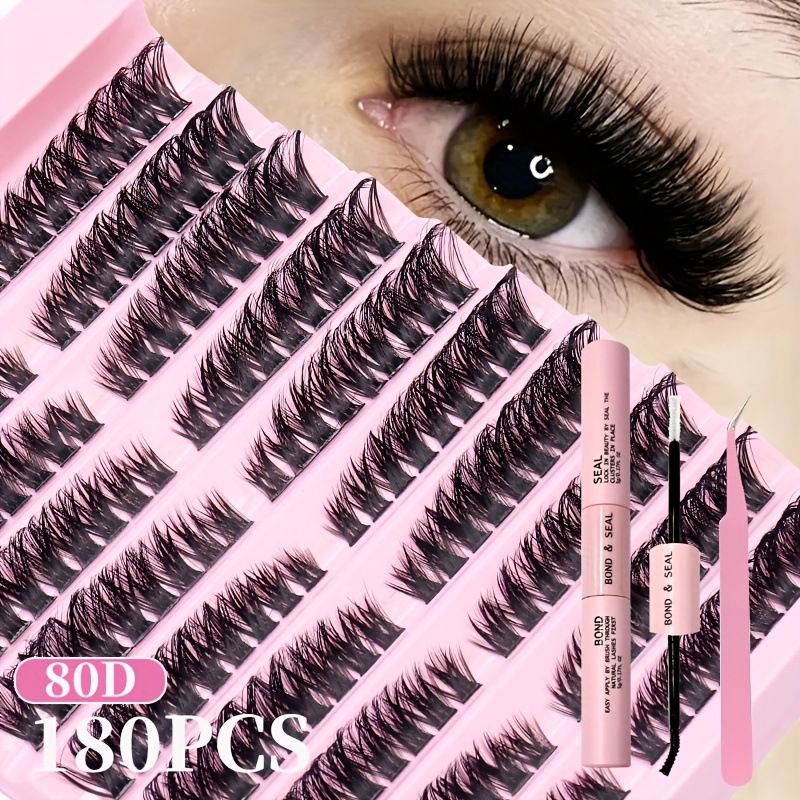 DIY False Eyelash Kit - Premium Volume & Length Clusters With Heat Melt Band, Natural Fluffy & Curly Lashes For Beginners_voghion.com