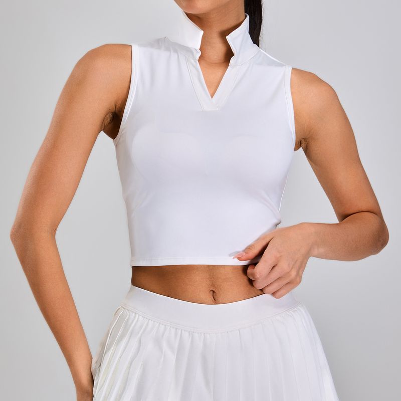 Naked Tight Sports Vest Women's Running Breathable Sleeveless Yoga Vest Lapel Tennis Fitness Suit Top_voghion.com