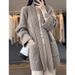 Korean style autumn and winter lazy style thick line plus size sweater cardigan elegant mid-length loose knitted thickened coat for women_voghion.com