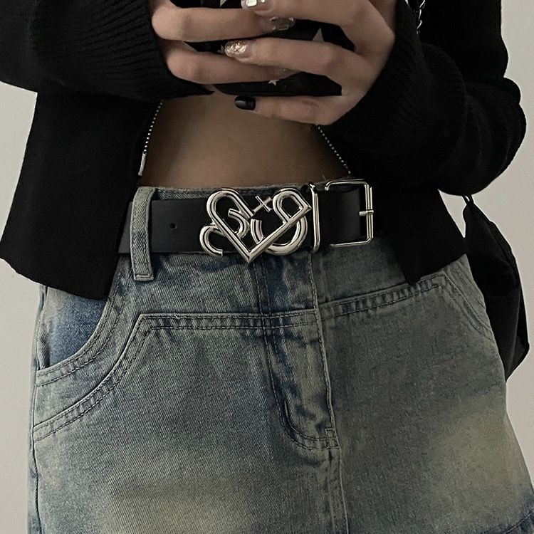 Amerikanskt bälte för kvinnor, nytt sommarhjärtformat svart nålspänne för bantning och mångsidigt midjebälte, nisch casual_voghion.com