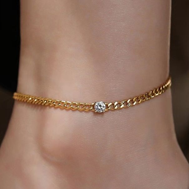 Bracelet de cheville minimaliste pour femme, design luxueux et léger, incrustation de diamants en cuivre, texture de chaîne épaisse, K_voghion.com