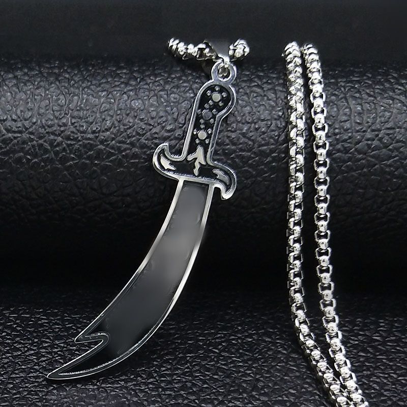Collana in acciaio inossidabile con spada da uomo Ali Ibn Abi Talib_voghion.com
