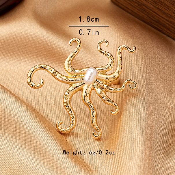 Stile di strada alla moda per le donne, anello aperto regolabile di alta qualità a forma di polpo_voghion.com