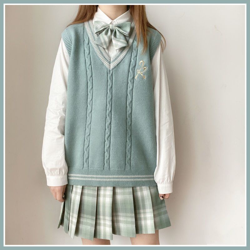 Gilet JK in stile college per l'inizio dell'autunno, pullover senza maniche con scollo a V versatile e snellente da donna, lavorato a maglia_voghion.com
