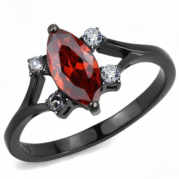 TK3445 - IP Black(Ion Plating) Stainless Steel Ring with AAA Grade CZ in Garnet_voghion.com
