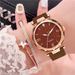 Student Digital Matte Leather Strap Two-Piece Five-Pointed Star Bracelet Set Women's Quartz Watch_voghion.com