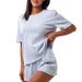 Pyjama d'été populaire pour femme, confortable, en coton, avec short à manches cinq-quarts et à pinces_voghion.com