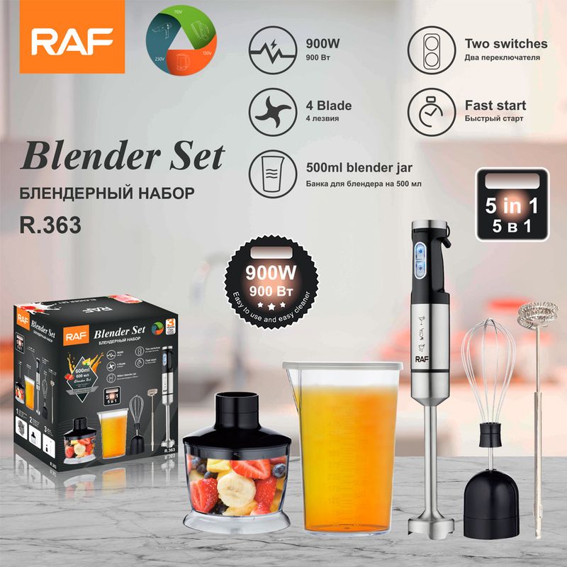 RAF European Standard Portable Household Food 5-in-1 Electric Stainless Steel Cooking Stick Blender 363_voghion.com