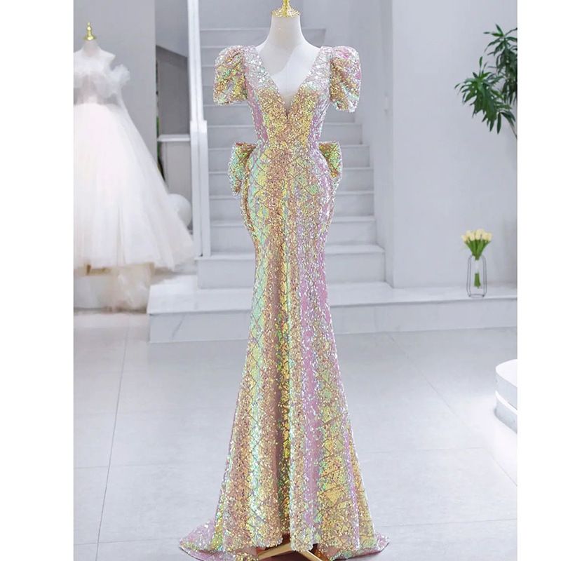 Fashionable Evening Gown New Sequined Fish Tail Ball Gown_voghion.com