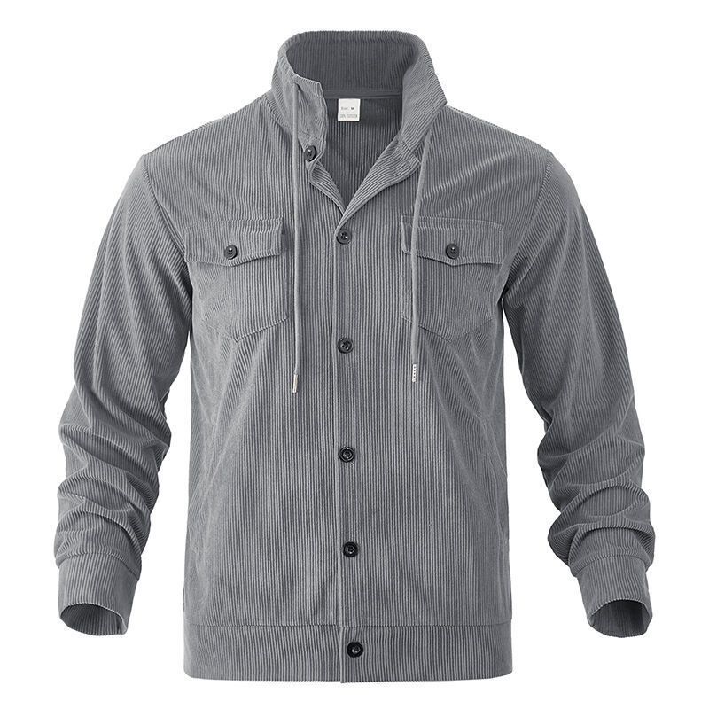 Autumn American Heavy Corduroy New Simple Versatile Multi Pocket Long Sleeved Stand Up Collar Jacket Men's Clothing_voghion.com