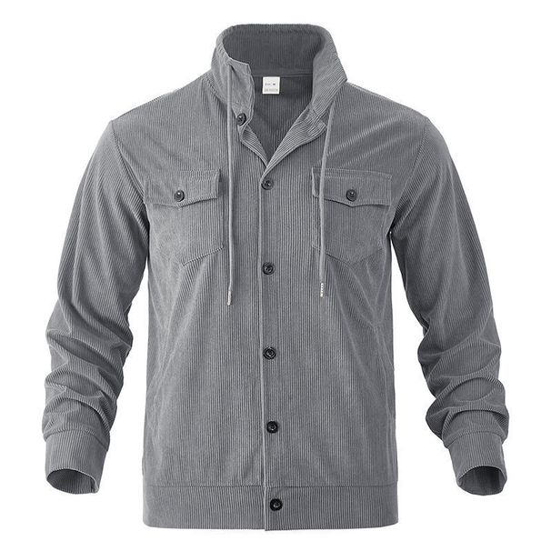 Autumn American Heavy Corduroy New Simple Versatile Multi Pocket Long Sleeved Stand Up Collar Jacket Men's Clothing_voghion.com