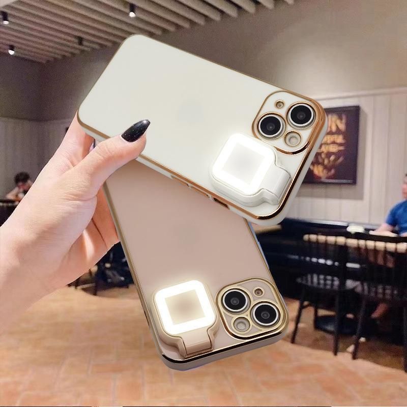 Selfie Ring Flash Fill Light Custodia per telefono quadrata per IPhone 11 12 1314 Pro Xs Max 7 8 Plus X Xr Cover posteriore per telefono con luce ad anello_voghion.com
