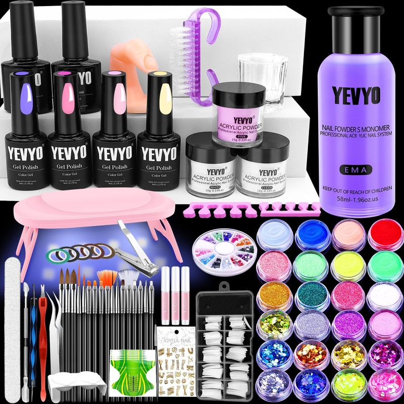 Acrylic Nail Kit With UV Light, 4 Colors Gel Polish Kit With 24 Glitter Colors Acrylic Powder Monomer Liquid_voghion.com