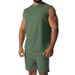 New Summer Sleeveless Sports Suit Casual Thin Top Solid Color Vest Two-Piece Set For Men_voghion.com