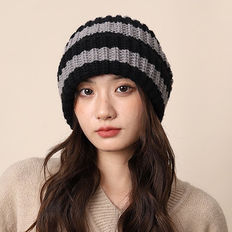 Stacked autumn and winter lazy style color blocked coarse knitted woolen women's cold men's big head circumference show_voghion.com