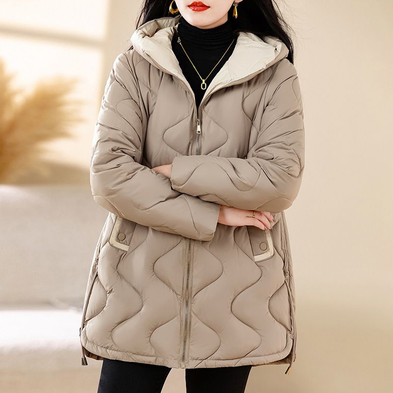 Langer, gesteppter Puffermantel für Damen, leichte Winterjacke mit Kapuze, modische, übergroße, lässige Oberbekleidung_voghion.com