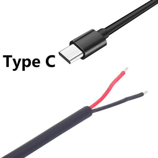5V 3A Single To 2 Pin Bare Wire Open End 24AWG Male Pigtail Cable Cord DIY For USB C Equipment Installed 0.3/1M_voghion.com