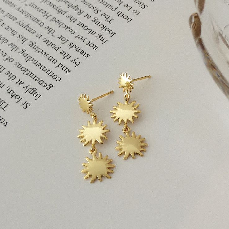 Orecchini pendenti a forma di girasole in argento sterling 925 e oro giallo da donna B56_voghion.com