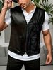 Plus Size Men's New Casual Street Fashion Three-Dimensional Patch Pocket Zipper PU Leather Vest Jacket Loose Slimming_voghion.com