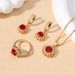 Women's Jewelry Set K Gold Plated Temperament Copper Inlaid Ruby Zircon Necklace Ring Earrings Jewelry Set_voghion.com