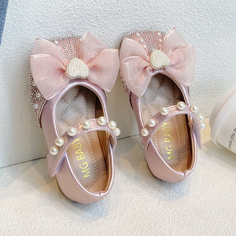 Mother&Kids Sweet knit rhinestones Princess shoes for girls with big bows small leather for children_voghion.com