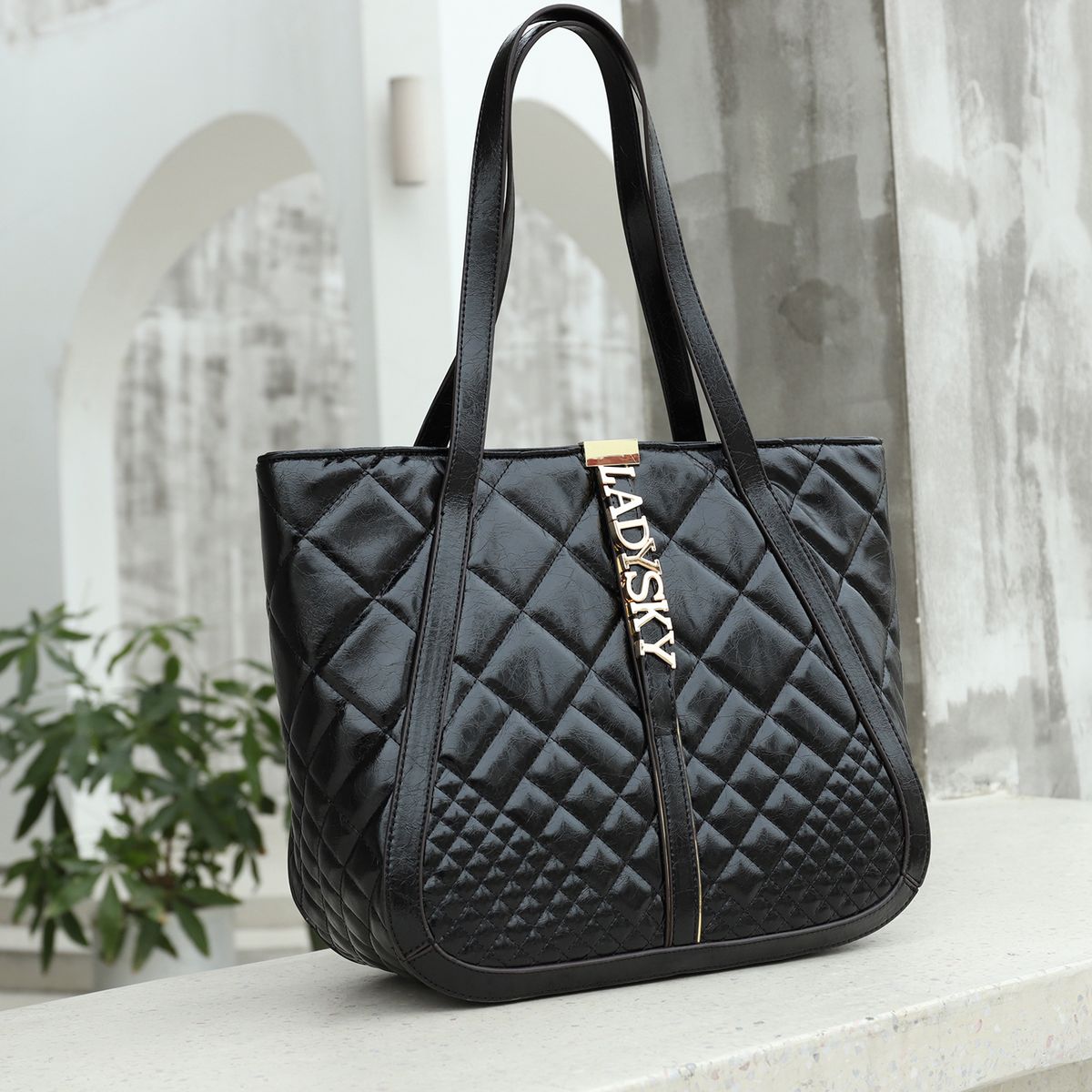 Large Capacity Tote Bag For Women Soft Super Fiber Leather With Quilted Pattern, Stylish Shoulder Bag With Multiple Pockets, Lightweight & Spacious_voghion.com