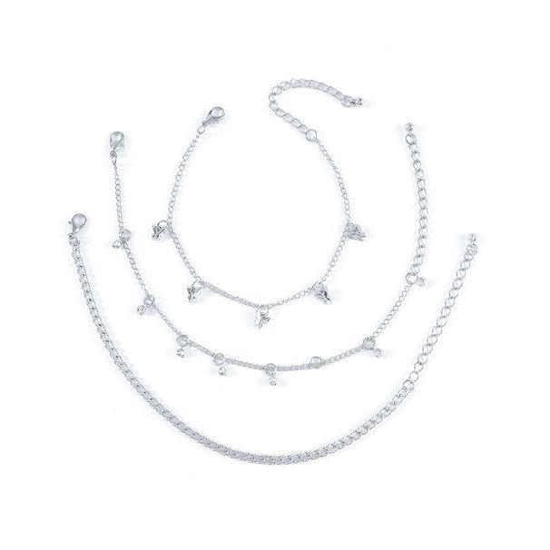 A0183 Modetrend Fußkettchen-Set mit diamantbesetztem Schmetterlingsanhänger, mehrschichtige Kette, Strand-Bikini-Fußschmuck_voghion.com