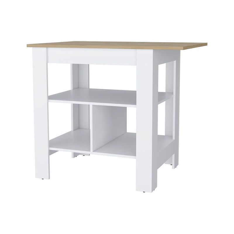 Adeline 3-Shelf Kitchen Island White And Macadamia_voghion.com