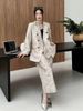 2025 Spring Collection Elegant High-End Feel Printed V-Neck Blazer High-Waisted Slimming Skirt Women's Two-Piece Set_voghion.com