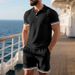 Summer Short Sleeve Shorts Two-Piece Set With Turn-Down Collar And Button Sports Casual Suit For Men_voghion.com