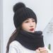 wool knitting hat ladies autumn and winter fashion warm  version of the trendy all-match plus fleece hat scarf set_voghion.com