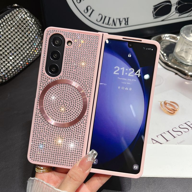 For Samsung Galaxy Z Fold 3 4 5 6 Luxury Glitter Shining Diamond Magnet Crystal Wrist Bracelet Strap Phone Case Cover_voghion.com