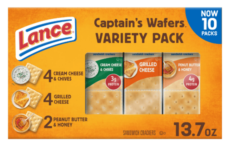 Lance Sandwich Crackers, Captain's Wafers, Variety Pack, 10 Individual Packs, 6 Sandwiches Each_voghion.com
