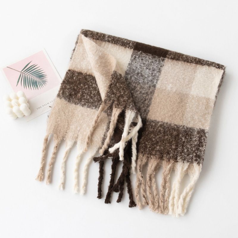 2024 New Women's Fashionable and Premium Commuter Shawl Fluffy Large Rammed Grid Warm Scarf_voghion.com