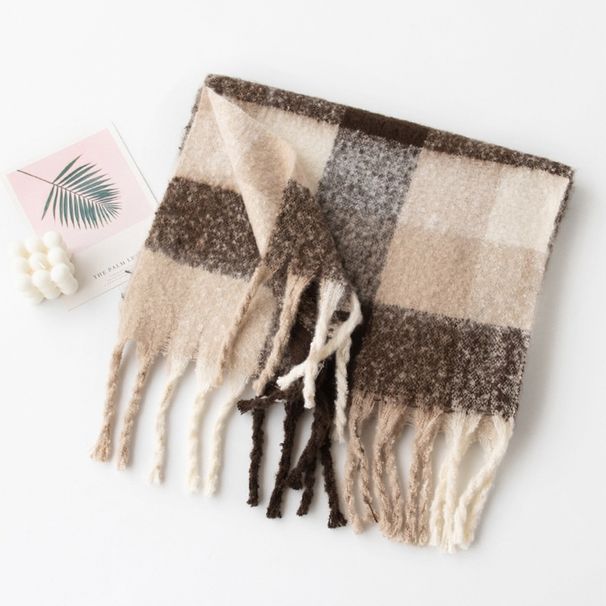 2024 New Women's Fashionable and Premium Commuter Shawl Fluffy Large Rammed Grid Warm Scarf_voghion.com