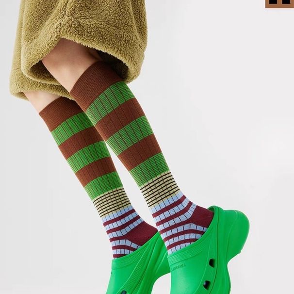 Calcetines largos adelgazantes para pantorrillas, de algodón, básicos, a rayas, para otoño e invierno, 2023_voghion.com