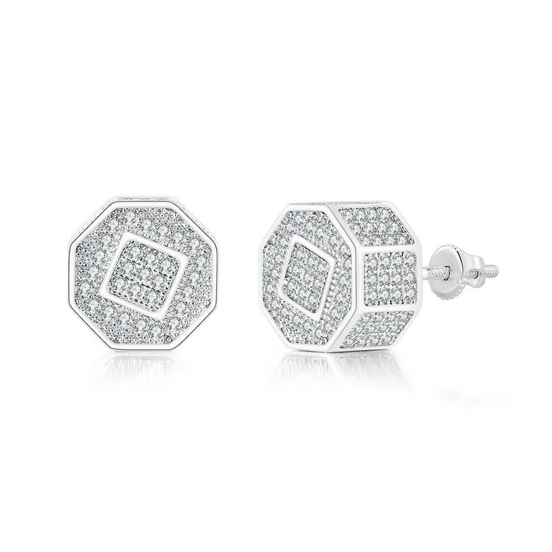 Parure de bijoux pour homme, boucles d'oreilles octogonales filetées, tendance, serties de diamants et de zircons micro-incrustés, plaquées or et de couleurs différentes._voghion.com