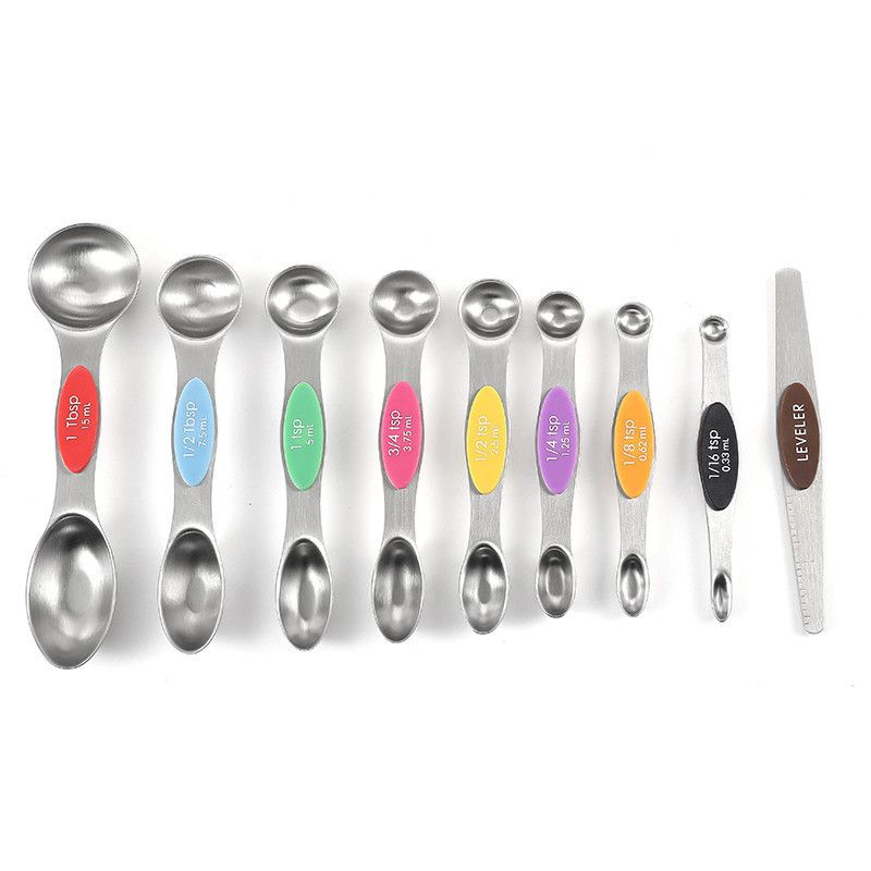 Conjunto magnético de 9 peças de aço inoxidável com duas cabeças para colher medidora de pó de café com escala_voghion.com