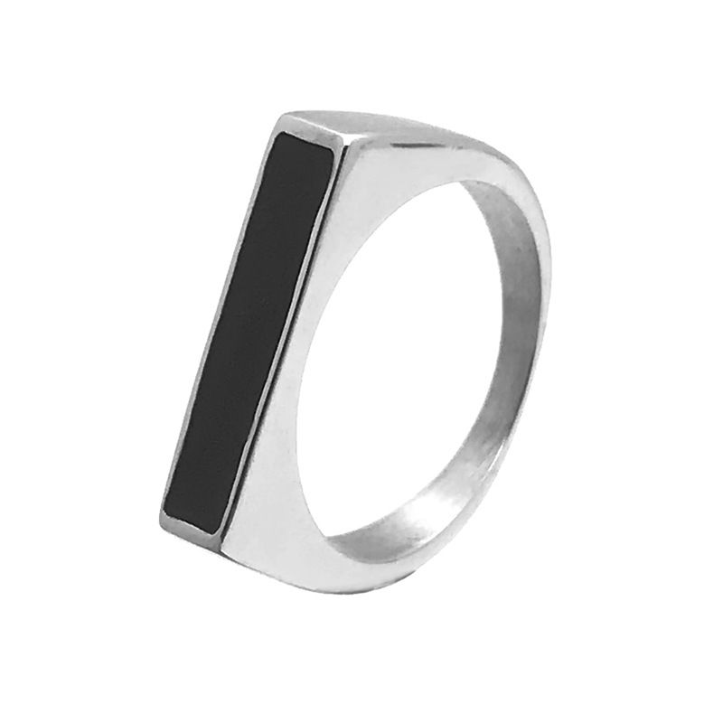 Minimalistischer rechteckiger schwarzer Epoxid-Titanstahl-Persönlichkeits-Zeigefingerring für Herren, trendiger Modeschmuck_voghion.com