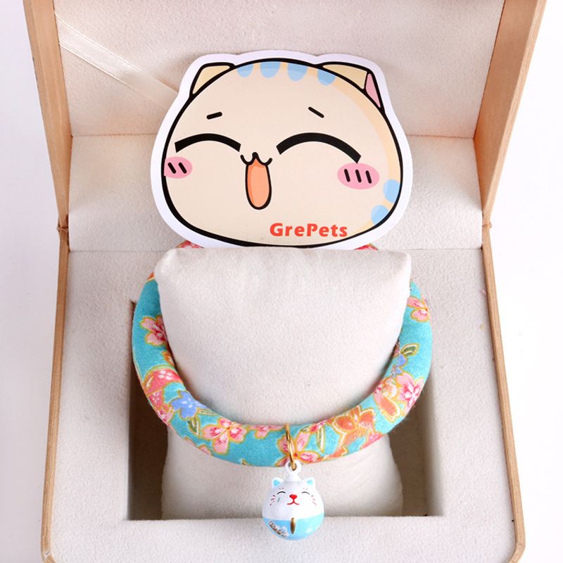 Cat Japanese Style Cat And Wind Chime Small Dog Adjustable Collar_voghion.com