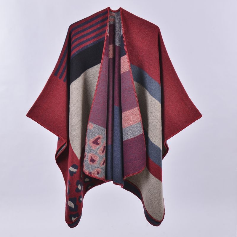 Autumn and Winter Scarves Versatile Plaid Women's Travel Shawl Cashmere Ethnic Style Split Thickened Cloak_voghion.com