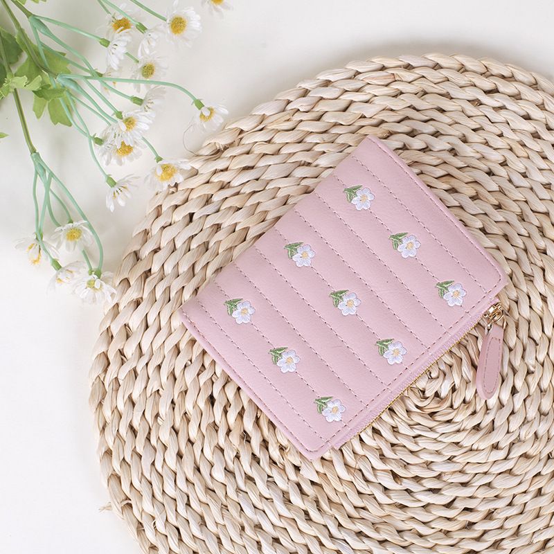 Kreatywna Nowa Moda Codzienna Uniwersalna Ładna Haftowana Damska Portfel Minimalistyczna Krótka Dwuwarstwowa Torba Na Karty Zmieniające_voghion.com