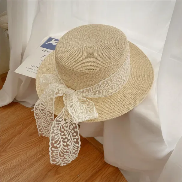 Chapeau de paille en dentelle tressée à la mode, protection solaire d'été et protection contre les ultraviolets, petit chapeau de plage frais_voghion.com
