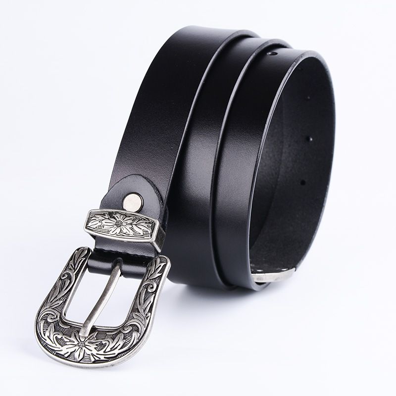 Women's Genuine Leather Belt With Alloy Flower Buckle - Two-Layer Cowhide For Casual & All-Match Style_voghion.com